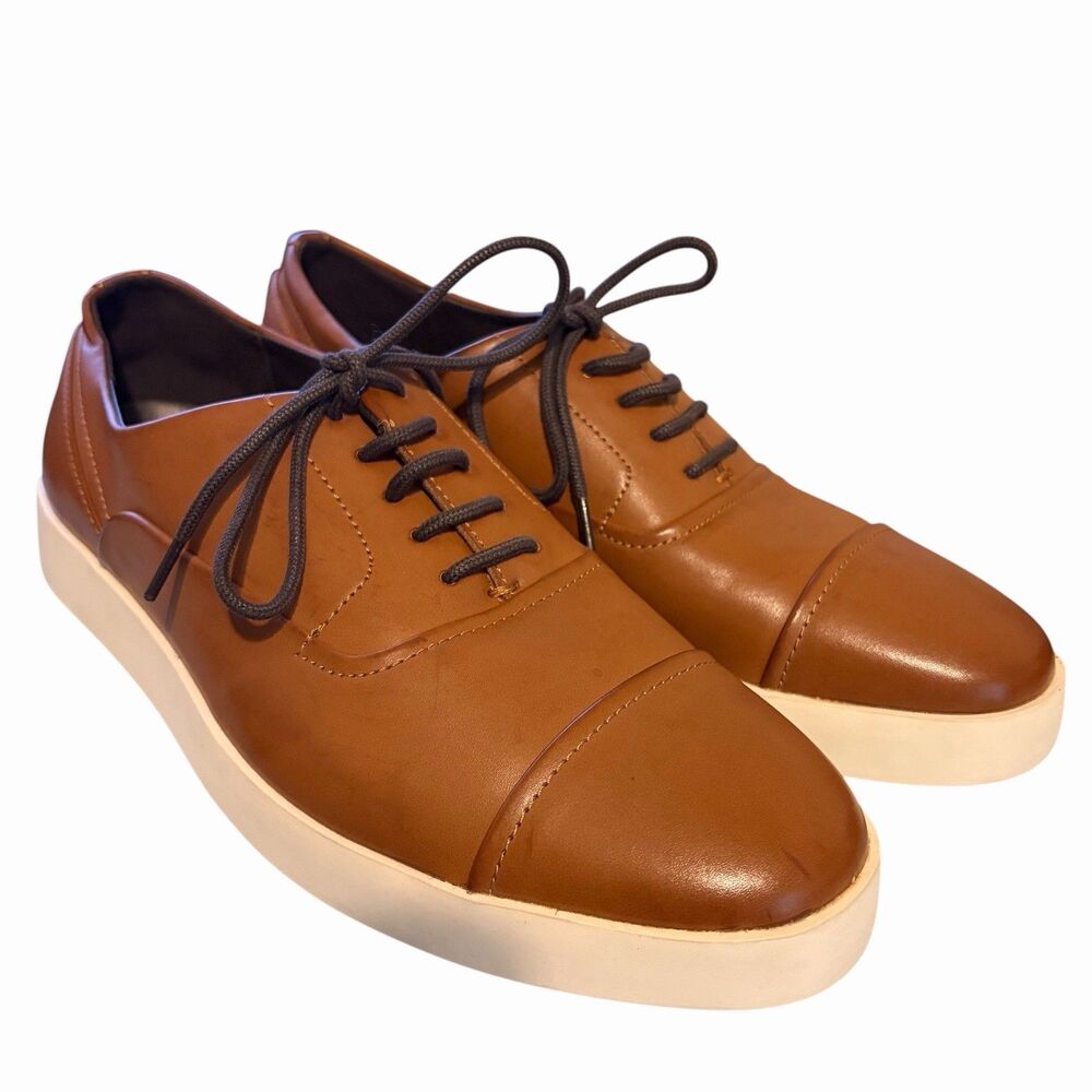 Calvin Klein Mens Shoes Size 8 Elijah Lace Up Cognac Cap Toe Oxfords